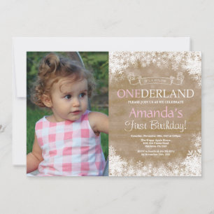 Winter Onederland Rustic Boy 1st Birthday Photo Invitation