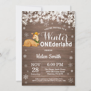 Winter Onederland Rustic Deer 1st Birthday Invitation