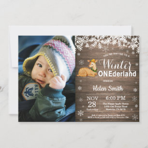 Winter Onederland Rustic Deer 1st Birthday Invitation