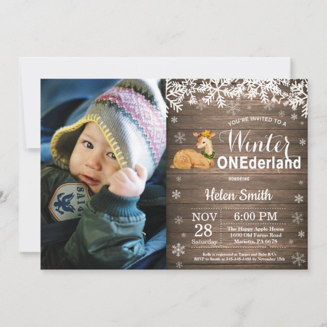 Winter Onederland Rustic Deer 1st Birthday Invitation (Front)