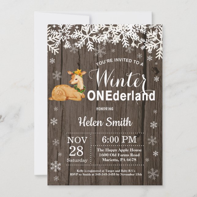 Winter Onederland Rustic Deer 1st Birthday Invitation (Front)