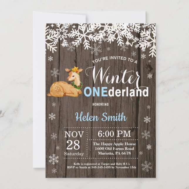 Winter Onederland Rustic Deer Boy 1st Birthday Invitation (Front)