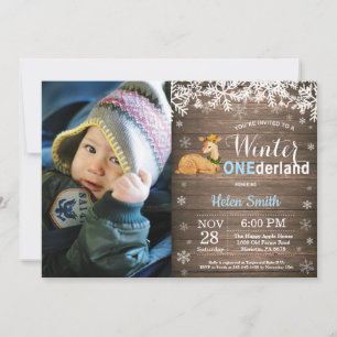 Winter Onederland Rustic Deer Boy 1st Birthday Invitation