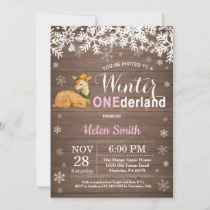 Winter Onederland Rustic Deer Girl 1st Birthday Invitation