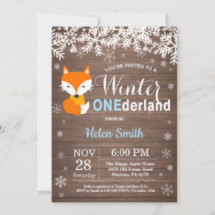Winter Onederland Rustic Fox Boy 1st Birthday Invitation