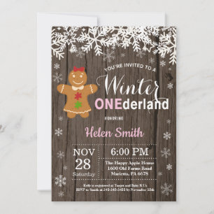 Winter Onederland Rustic Girl 1st Birthday Invitation