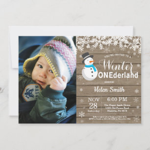 Winter Onederland Rustic Snowman Boy 1st Birthday Invitation