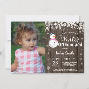 Winter Onederland Rustic Snowman Girl 1st Birthday Invitation