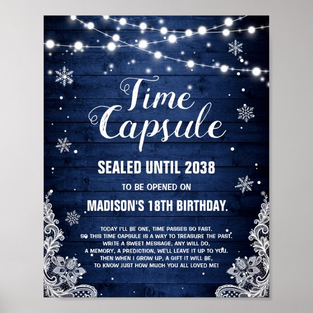 Winter ONEderland Rustic Time Capsule Sign (Front)