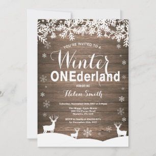 Winter Onederland Rustic Wood 1st Birthday Invitation