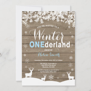Winter Onederland Rustic Wood Boy 1st Birthday Invitation