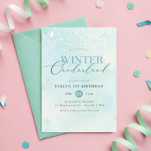 Winter Onederland Silver Glitter Baby 1st Birthday Invitation