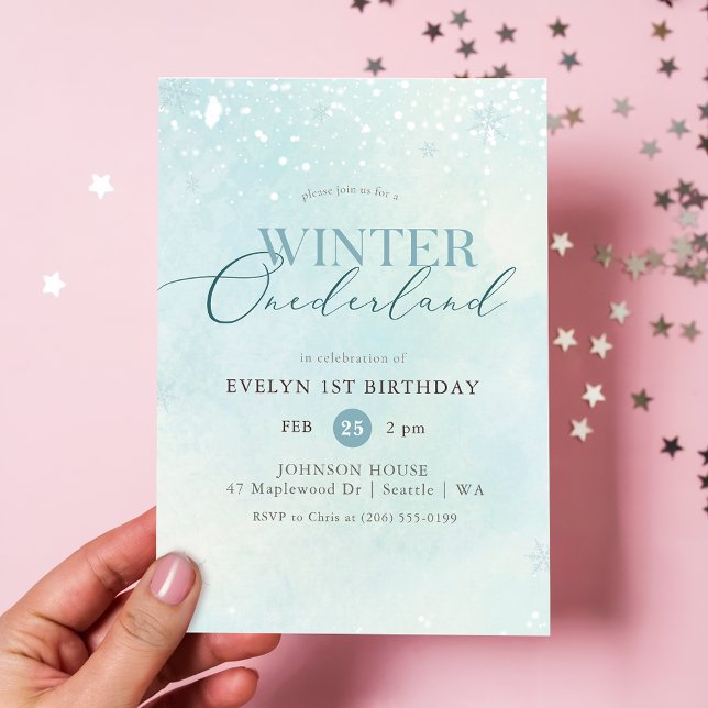 Winter Onederland Silver Glitter Baby 1st Birthday Invitation (Creator Uploaded)