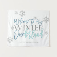 Winter ONEderland Silver Glitter Blue Welcome Sign