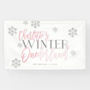 Winter ONEderland Silver Glitter Pink CUSTOM Banner