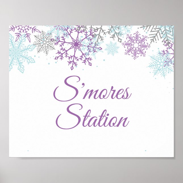 Winter Onederland S'mores Station Poster pourpre (Devant)