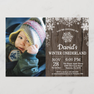 Winter Onederland Snowflake 1st Birthday Invitation