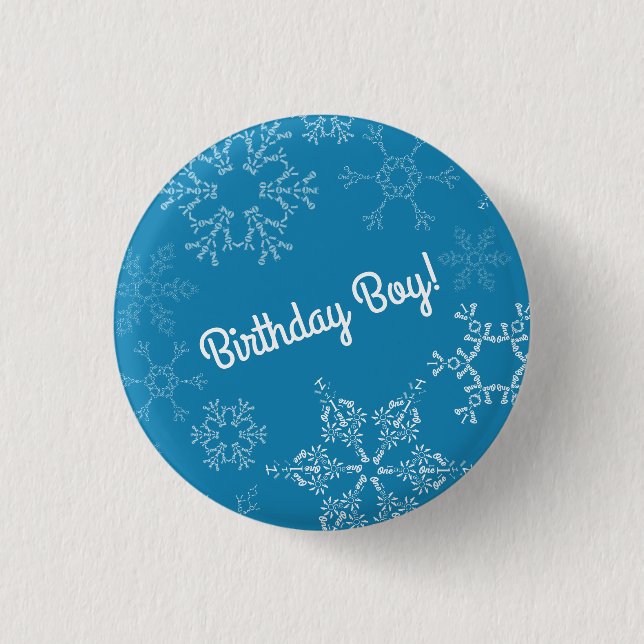 Winter Onederland Snowflake 1st Birthday Party 1 Inch Round Button (Front)