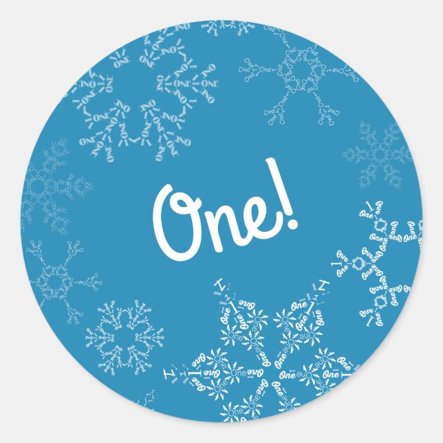 Winter Onederland Snowflake 1st Birthday Party Classic Round Sticker (Front)