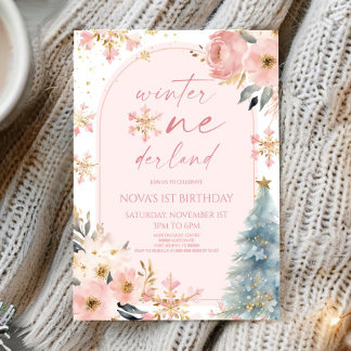 Winter Onederland Snowflake 1st Birthday Party Invitation