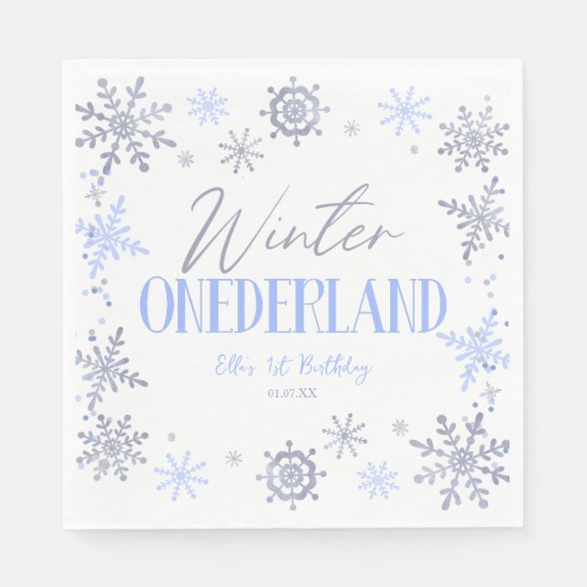 Winter ONEderland Snowflake 1st Birthday Party Napkin (Front)