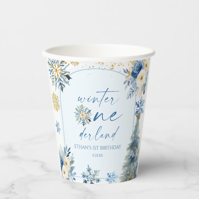 Winter Onederland Snowflake 1st Birthday Party Paper Cups (Front)