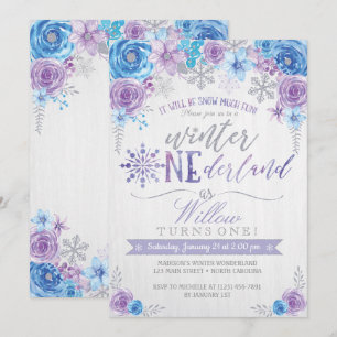 Winter ONEderland Snowflake Birthday Invitation