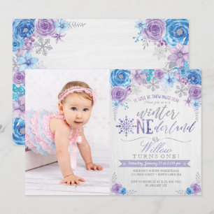 Winter ONEderland Snowflake Birthday Invitation