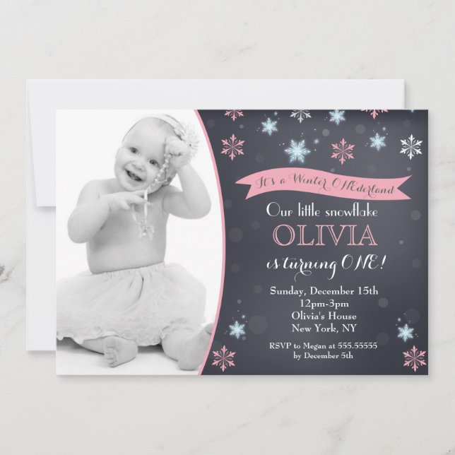 Winter Onederland Snowflake Birthday Invitations (Front)