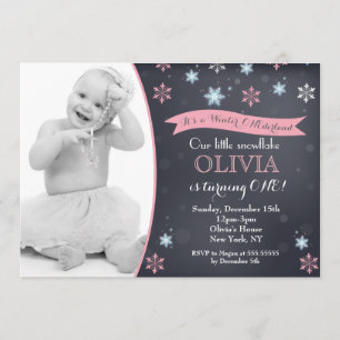 Winter Onederland Snowflake Birthday Invitations