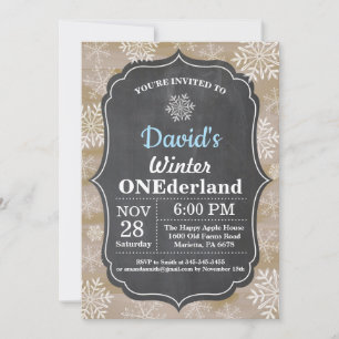 Winter Onederland Snowflake Blue Boy 1st Birthday Invitation