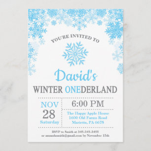 Winter Onederland Snowflake Blue Boy 1st Birthday Invitation
