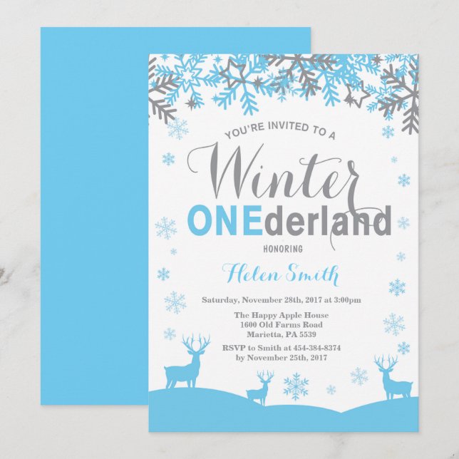 Winter Onederland Snowflake Boy 1st Birthday Invitation (Front/Back)
