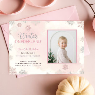 Winter Onederland Snowflake First Birthday Photo Invitation