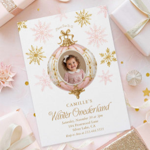 Winter ONEderland Snowflake Photo 1st Birthday Inv Invitation