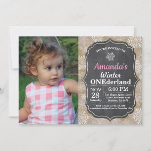 Winter Onederland Snowflake Pink Girl 1st Birthday Invitation