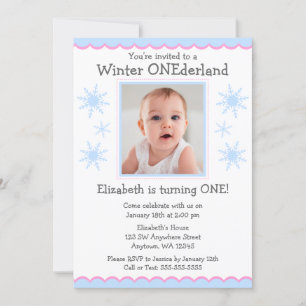 Winter Onederland Snowflakes Photo Birthday Party Invitation
