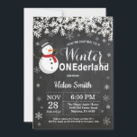Winter Onederland Snowman 1st Birthday Invitation<br><div class="desc">Winter Onederland Snowman 1st Birthday Invitation. White Snowflake. Boy Birthday Party Invitation. Winter Holiday Bday. Chalkboard Background. Black and White. For further customization,  please click the "Customize it" button and use our design tool to modify this template.</div>