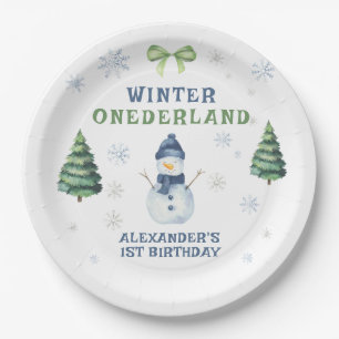Winter Onederland Snowman 1st Birthday Paper Plate