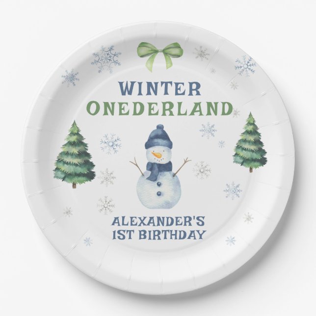 Winter Onederland Snowman 1st Birthday  Paper Plate (Front)