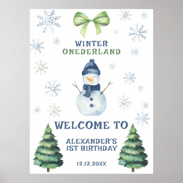 Winter Onederland Snowman 1st Birthday  Poster (Front)