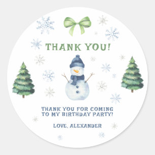 Winter Onederland Snowman Birthday Thank You Classic Round Sticker