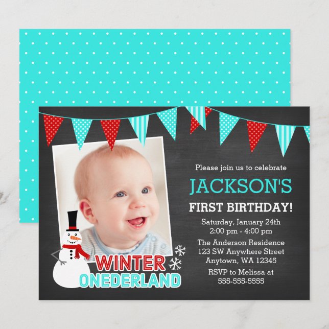 Winter Onederland Snowman Boy 1st Birthday Invitation (Front/Back)