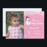Winter Onederland Snowman Girl 1st Birthday Invitation<br><div class="desc">Winter Onederland Snowman Girl 1st Birthday Invitation with custom photo. White Snowflake. Girl Birthday Party Invitation. Winter Holiday Bday. Pink Background. For further customization,  please click the "Customize it" button and use our design tool to modify this template.</div>