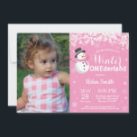 Winter Onederland Snowman Girl 1st Birthday Invitation<br><div class="desc">Winter Onederland Snowman Girl 1st Birthday Invitation with custom photo. White Snowflake. Girl Birthday Party Invitation. Winter Holiday Bday. Pink Background. For further customization,  please click the "Customize it" button and use our design tool to modify this template.</div>