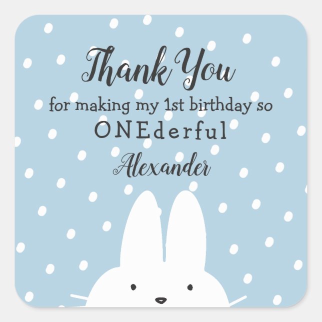Winter ONEderland Thank You Boy 1st Birthday Blue Square Sticker (Front)