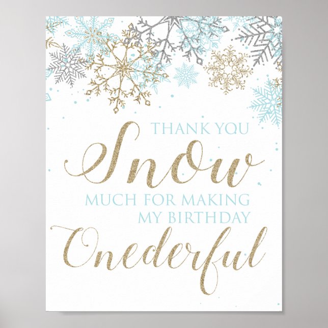 Winter Onederland Thank You Sign Blue (Front)