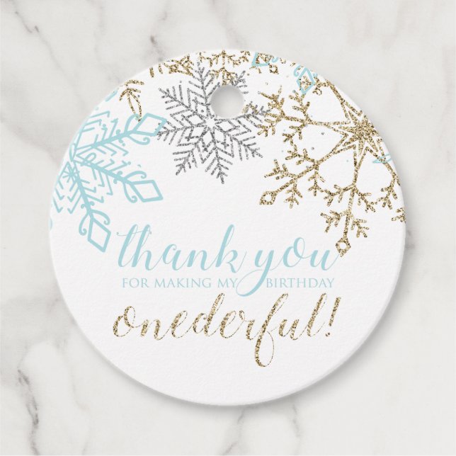 Winter Onederland Thank You Tag Blue Snowflake (Front)