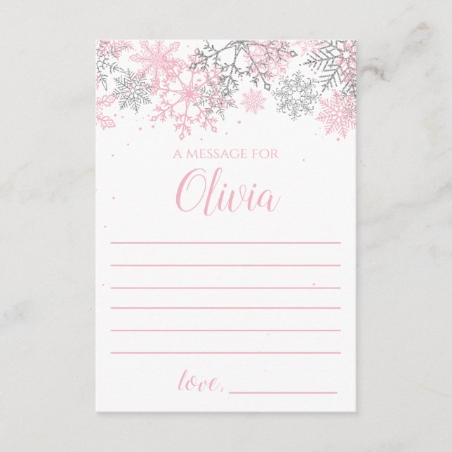 Winter Onederland Time Capsule message Pink Silver Enclosure Card (Front)