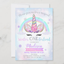 Winter ONEderland Unicorn Birthday Invitation